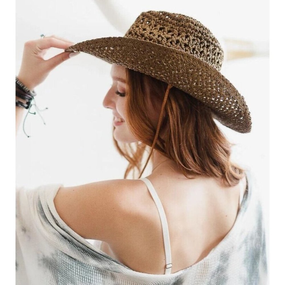 Womens Chic Trendy Fashionable Basketweave Western Cowboy Hat 100% Paper Brown
